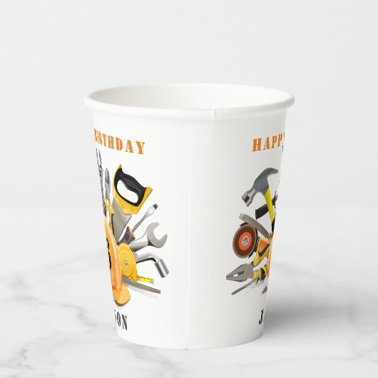 Gepersonaliseerd Tools Little Handyman Birthday Papieren Bekers (Rechts)