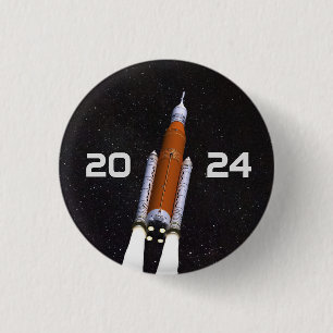 Gepersonaliseerd toonladderpapier voor ruimteraket ronde button 3,2 cm