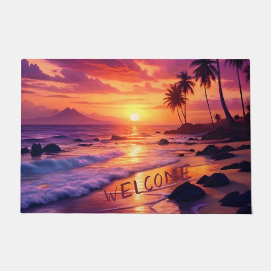 Gepersonaliseerd Tropical Sunset Beach - Dromerige Deurmat (Voorkant)