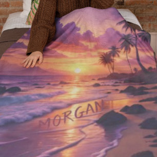 Gepersonaliseerd Tropical Sunset Beach - Dromerige Fleece Deken
