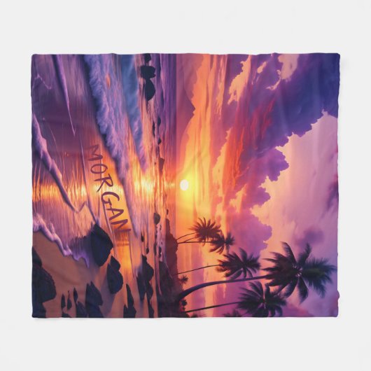 Gepersonaliseerd Tropical Sunset Beach - Dromerige Fleece Deken (Voorkant (Horizontaal))