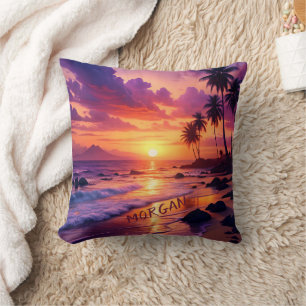 Gepersonaliseerd Tropical Sunset Beach - Dromerige Kussen