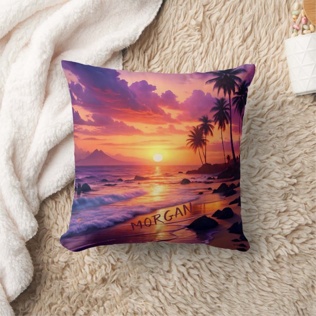 Gepersonaliseerd Tropical Sunset Beach - Dromerige Kussen (Deken)