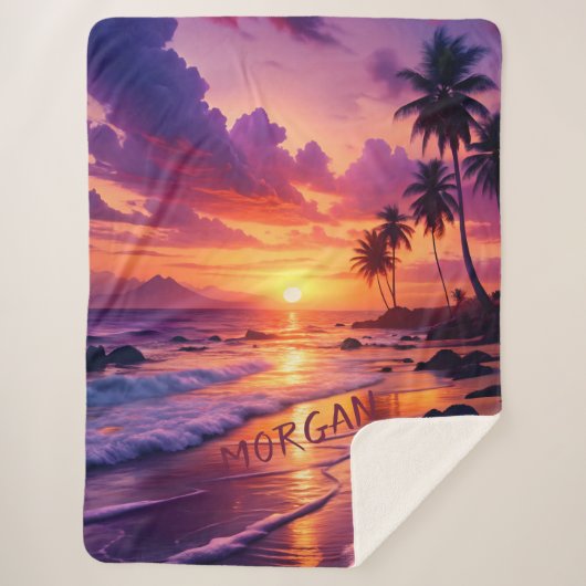 Gepersonaliseerd Tropical Sunset Beach - Dromerige Sherpa Deken (Voorkant)
