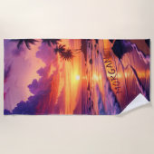 Gepersonaliseerd Tropical Sunset Beach - Dromerige Strandlaken (Voorkant)