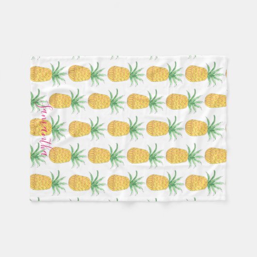 Gepersonaliseerd tropisch anananaseppatroon fleece deken (Voorkant (Horizontaal))
