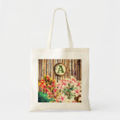 Gepersonaliseerd tropisch bamboe & bloemen monogra tote bag (Voorkant)