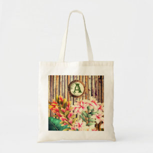 Gepersonaliseerd tropisch bamboe & bloemen monogra tote bag