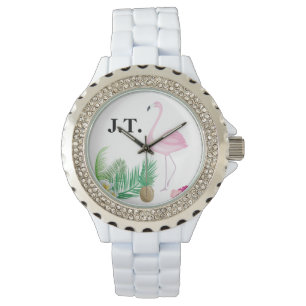 Gepersonaliseerd tropisch flamingohorloge horloge