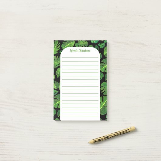 Gepersonaliseerd tropisch monstera Leaf Patroon Post-it® Notes (Op bureau)