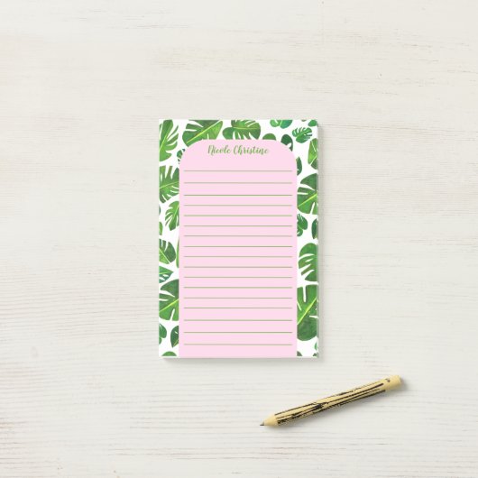 Gepersonaliseerd tropisch monstera Leaf Patroon Post-it® Notes (Op bureau)