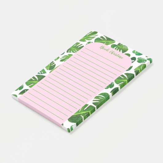 Gepersonaliseerd tropisch monstera Leaf Patroon Post-it® Notes (Schuin)