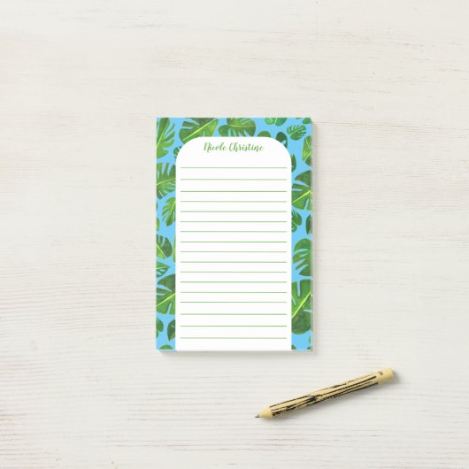 Gepersonaliseerd tropisch monstera Leaf Patroon Post-it® Notes (Op bureau)