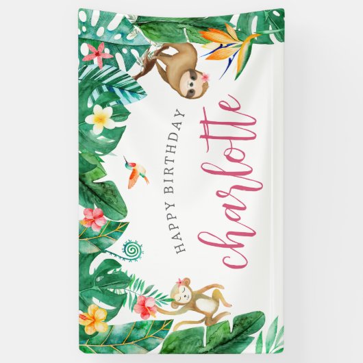 Gepersonaliseerd Tropisch Oerwoud Kids Verjaardags Spandoek (Verticaal)
