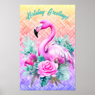 Gepersonaliseerd tropische pastel roze flamingo poster