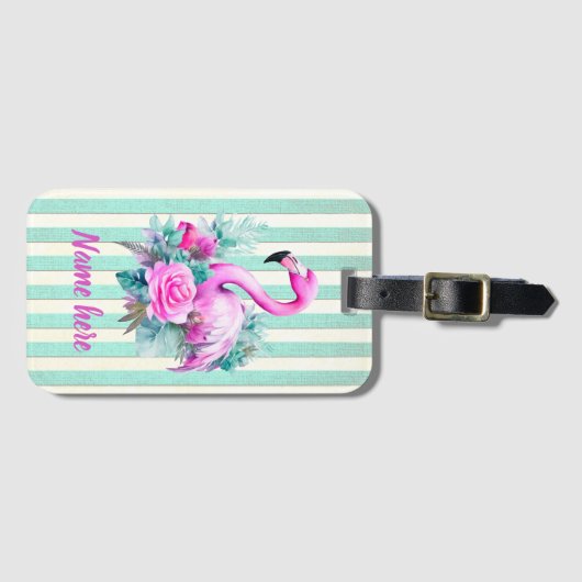 Gepersonaliseerd  tropische roze flamingo bagagelabel (Voorkant (horizontaal))