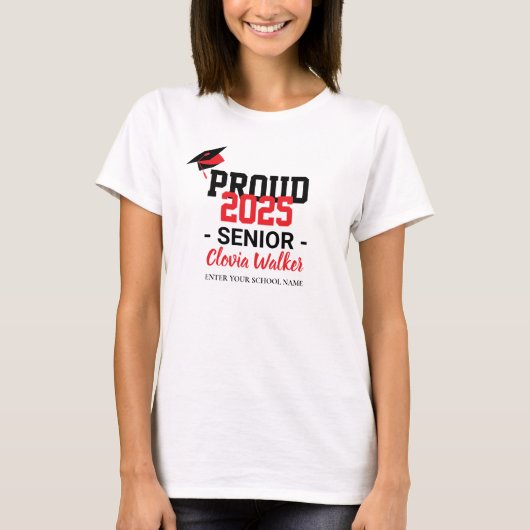 Gepersonaliseerd trotse school senior afstuderen t-shirt (Voorkant)