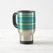 Gepersonaliseerd Turquoise Aqua Stripe Patroon Reisbeker (Voorkant links)