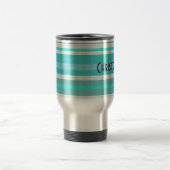 Gepersonaliseerd Turquoise Aqua Stripe Patroon Reisbeker (Center)