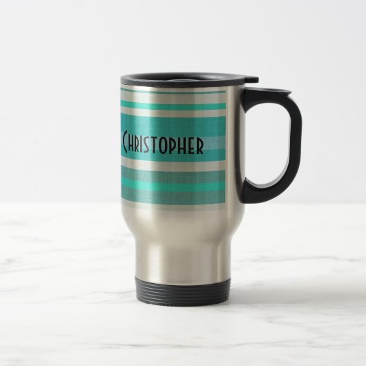 Gepersonaliseerd Turquoise Aqua Stripe Patroon Reisbeker (Rechts)