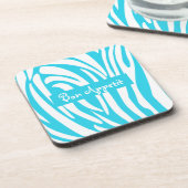 Gepersonaliseerd Turquoise Striped Zebra Pattern Bier Onderzetter (Linkerzijde)
