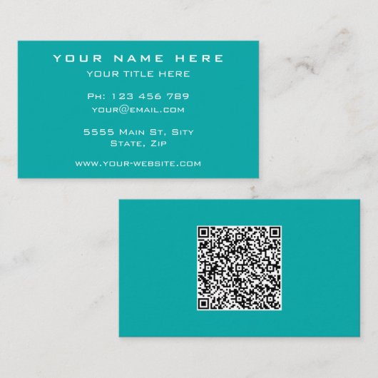 Gepersonaliseerd Turquoise Visitekaartje met QR Co (Voorkant / Achterkant)
