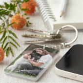 Gepersonaliseerd twee foto en tekst Sleutelhanger (Voorkant Rechts)
