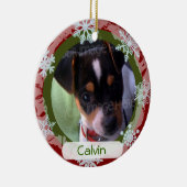 Gepersonaliseerd Twee gesteunde Foto Lijst Rood en Keramisch Ornament (Rechts)