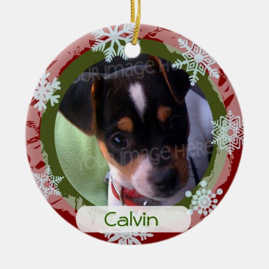 Gepersonaliseerd Twee gesteunde Foto Lijst Rood en Keramisch Ornament (Voorkant)