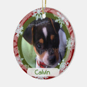 Gepersonaliseerd Twee gesteunde Foto Lijst Rood en Keramisch Ornament (Links)