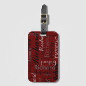 Gepersonaliseerd typografiepatroon donkerrood bagagelabel (Voorkant (verticaal))