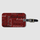 Gepersonaliseerd typografiepatroon donkerrood bagagelabel (Voorkant (horizontaal))