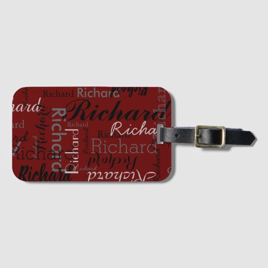 Gepersonaliseerd typografiepatroon donkerrood bagagelabel (Voorkant (horizontaal))