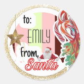 Gepersonaliseerd uit Santa hot roze glitter kerst Ronde Sticker (Voorkant)