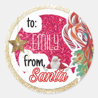 Gepersonaliseerd uit Santa hot roze glitter kerst Ronde Sticker