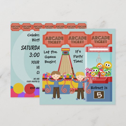 Gepersonaliseerd uitnodiging Arcade Birthday Party (Voorkant / Achterkant)