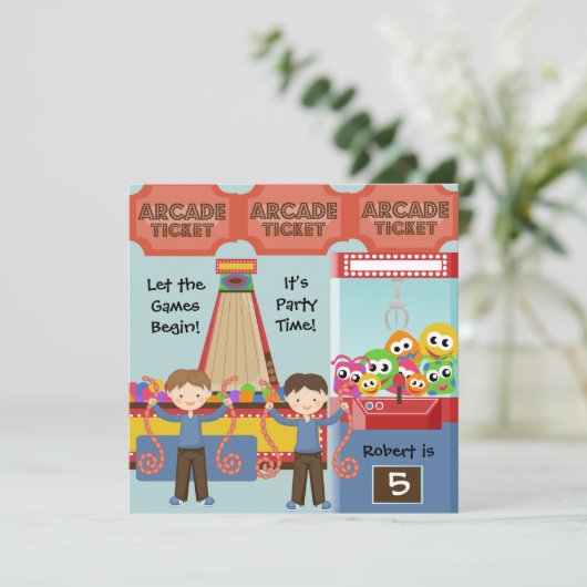 Gepersonaliseerd uitnodiging Arcade Birthday Party (Staand voorkant)