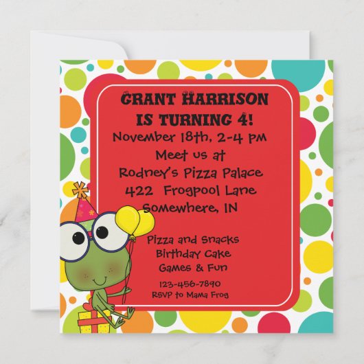 Gepersonaliseerd uitnodiging van Frog Hop Birthday (Achterkant)