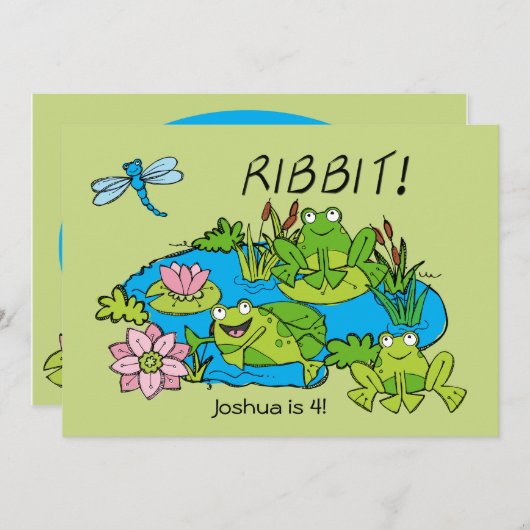 Gepersonaliseerd uitnodiging van Frog Pond Birthda (Voorkant / Achterkant)