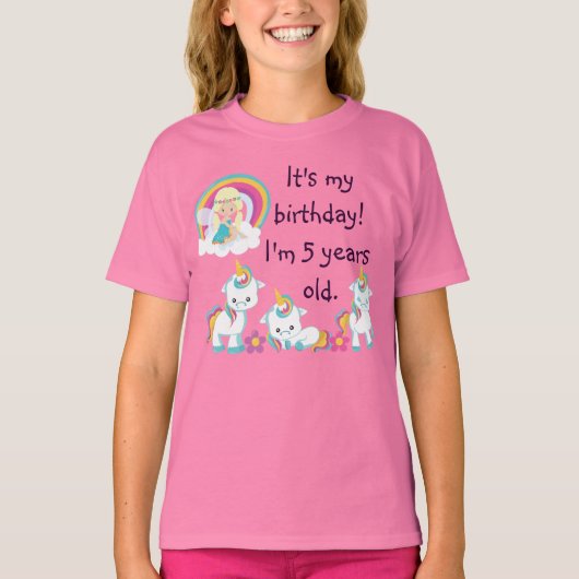 Gepersonaliseerd Unicorn Birthday Party Shirt (Voorkant)