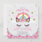 Gepersonaliseerd Unicorn Floral 5th Birthday Invit Kaart (Voorkant)