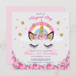 Gepersonaliseerd Unicorn Floral 5th Birthday Invit Kaart