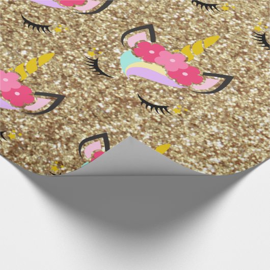 Gepersonaliseerd Unicorn Gold Glitter inpakpapier (Hoek)