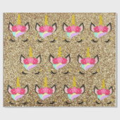 Gepersonaliseerd Unicorn Gold Glitter inpakpapier (Vlak)
