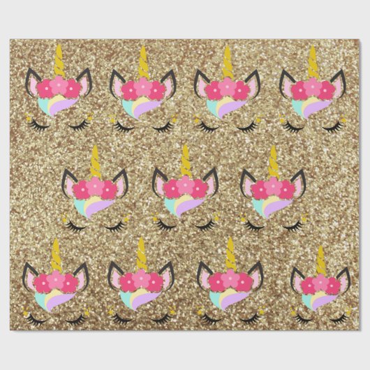 Gepersonaliseerd Unicorn Gold Glitter inpakpapier (Vlak)
