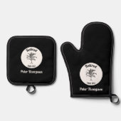 Gepersonaliseerd uniek pensioencadeau ovenwant & pannenlap set (Voorkant)