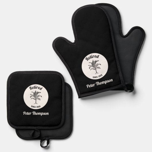 Gepersonaliseerd uniek pensioencadeau ovenwant & pannenlap set (Voorkant / Achterkant)