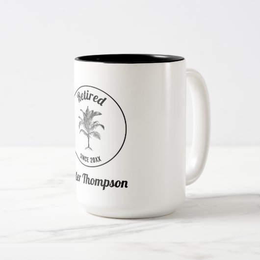 Gepersonaliseerd uniek pensioencadeau tweekleurige koffiemok (Voorkant rechts)