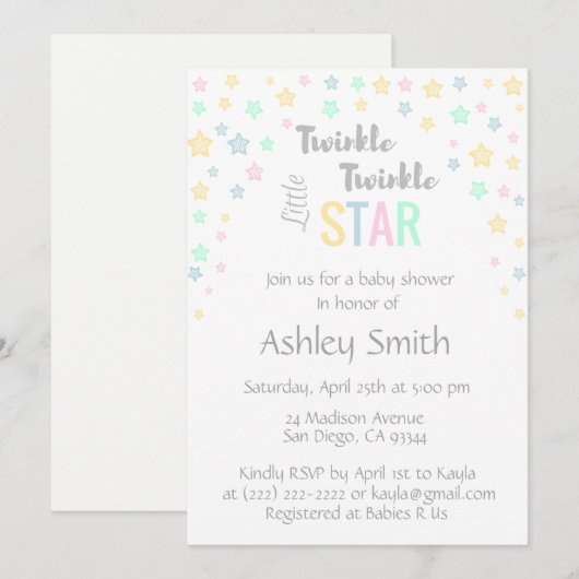 Gepersonaliseerd Unisex Twinkle Twinkle Baby showe Kaart (Voorkant / Achterkant)