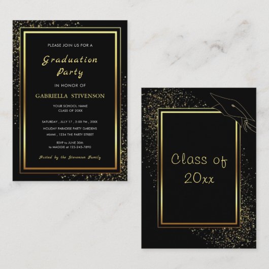 Gepersonaliseerd uw Afstuderen - Black Gold Notitiekaartje (Voorkant / Achterkant)